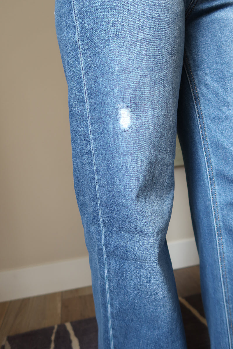 High Rise Tummy Control Wide Leg Jeans Medium Wash