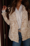 Long Sleeve Stripe Print Button Down Top Taupe
