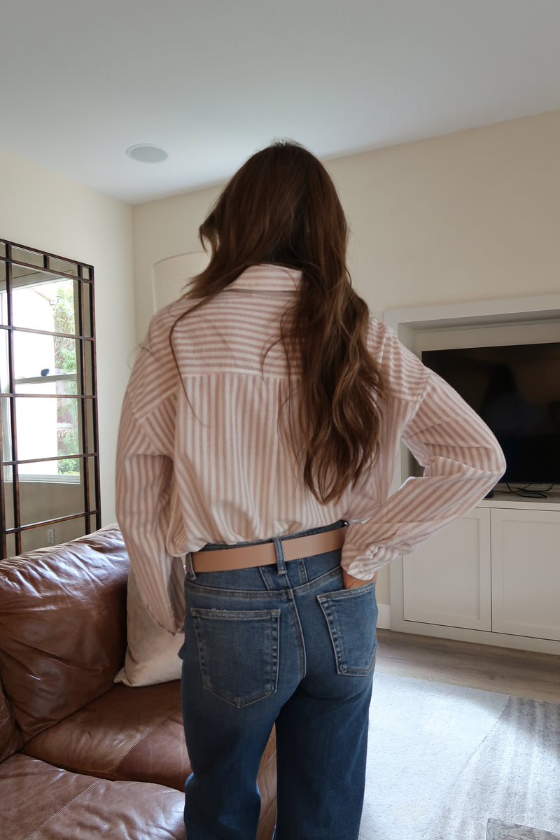 Double Metal Buckle Vegan Leather Belt Taupe