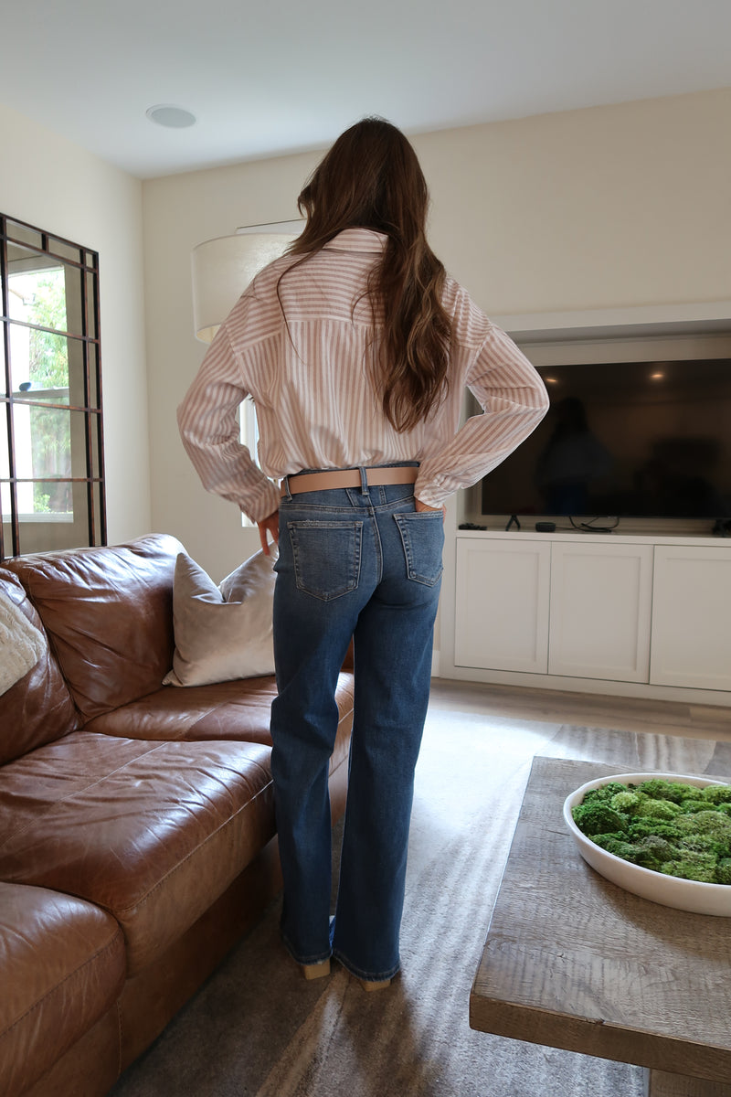 High Rise Tummy Control Wide Leg Jeans Medium Wash