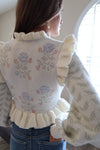 Long Sleeve Ruffle Floral Print Crop Cardigan Ivory