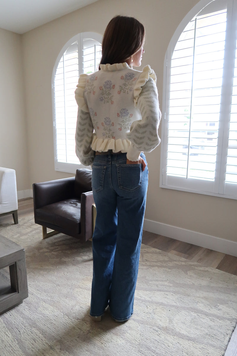 High Rise Tummy Control Wide Leg Jeans Medium Wash