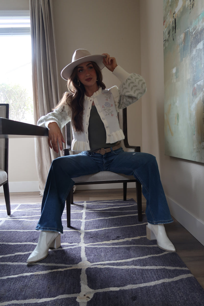 High Rise Tummy Control Wide Leg Jeans Medium Wash