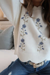 Long Sleeve Floral Embroidered Sweater Cream
