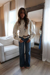 Long Sleeve Floral Embroidered Sweater Cream