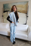 Sleeveless Oversized Open Front Quilted Denim Vest Blue