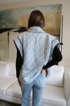 Sleeveless Oversized Open Front Quilted Denim Vest Blue