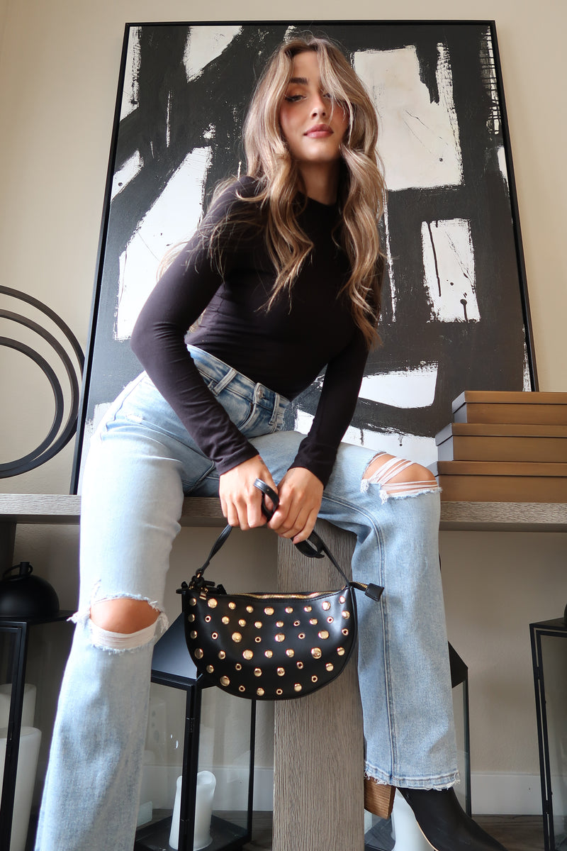 Shoulder Bag Faux Leather Studded Purse Black