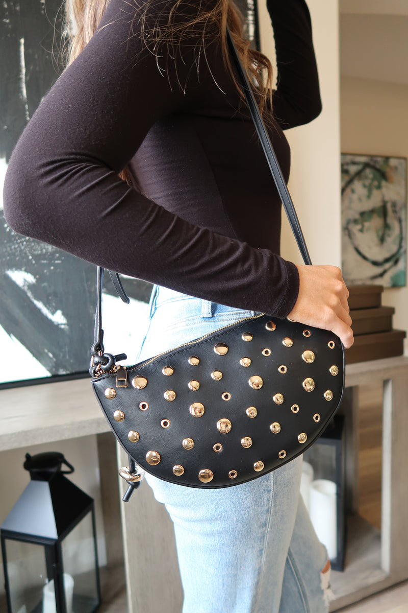 Shoulder Bag Faux Leather Studded Purse Black