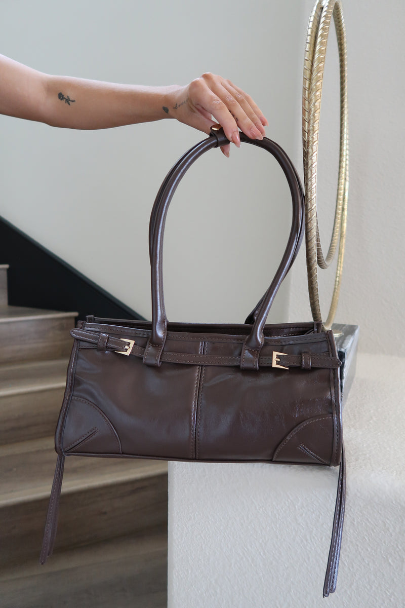 Shoulder Bag Faux Leather Purse Brown