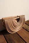 Top Handle Faux Leather Woven Handbag Taupe