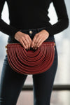 Top Handle Faux Leather Woven Handbag Red