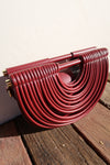 Top Handle Faux Leather Woven Handbag Red