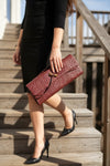 Faux Leather Woven Purse Burgundy