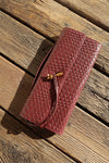 Faux Leather Woven Purse Burgundy