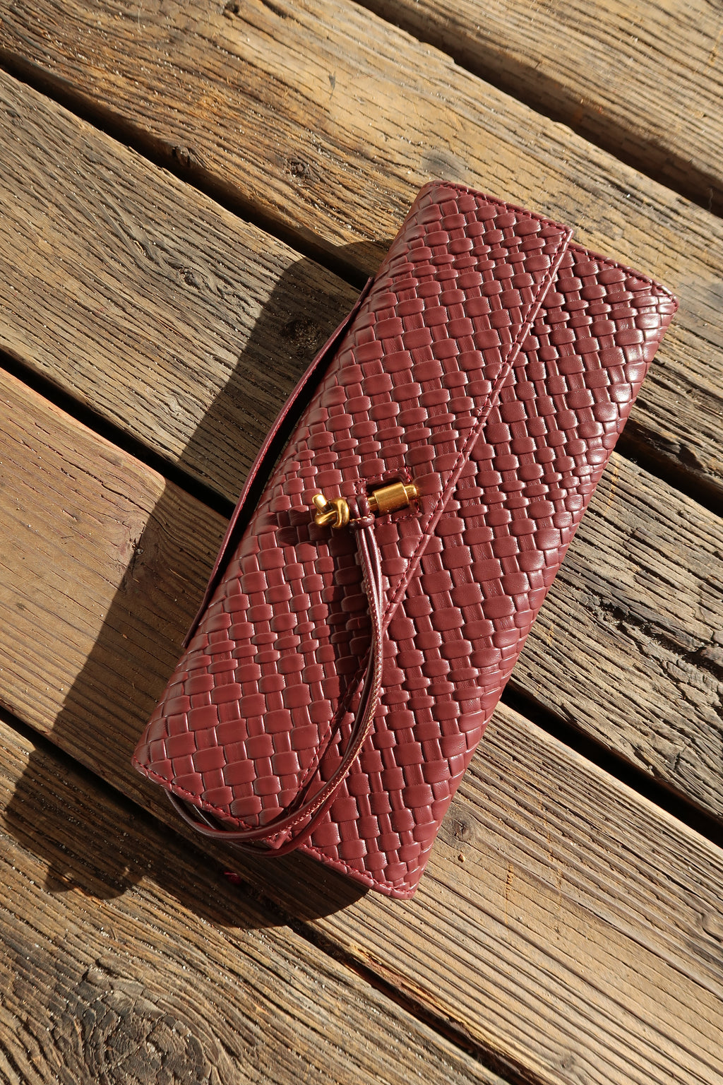 Faux Leather Woven Purse Burgundy