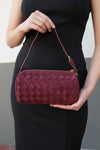 Shoulder Bag Faux Suede Woven Handbag Burgundy