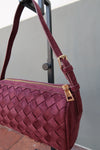 Shoulder Bag Faux Suede Woven Handbag Burgundy