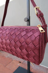 Shoulder Bag Faux Suede Woven Handbag Burgundy