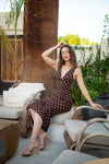 Serenity Sleeveless Polka Dot Print Mesh Maxi Dress Brown