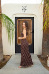 Serenity Sleeveless Polka Dot Print Mesh Maxi Dress Brown