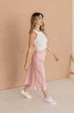 Geometric Print Midi Skirt Pink