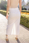 High Waist Denim Midi Skirt White