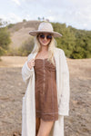 Sleeveless Pleated Zip Up Mini Dress Mocha