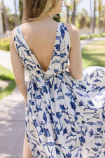  Sleeveless Tie Front Floral Print Maxi Dress White
