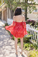 Long Sleeve Floral Print Mini Dress Red