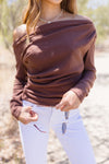 Long Sleeve Asymmetrical Off The Shoulder Top Brown