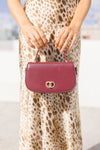 Top Handle Faux Leather Purse Burgundy