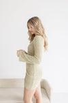 Long Sleeve Drawstring Crochet Mini Dress Sage