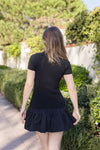 Short Sleeve Ribbed Knit Flared Mini Dress Black