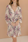 Long Sleeve Floral Print Mini Dress Blush