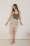 Abstract Print Wrap Midi Skirt Neutral