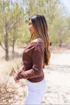 Long Sleeve Asymmetrical Off The Shoulder Top Brown