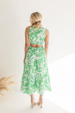  Sleeveless Cut Out Floral Print Midi Dress Green