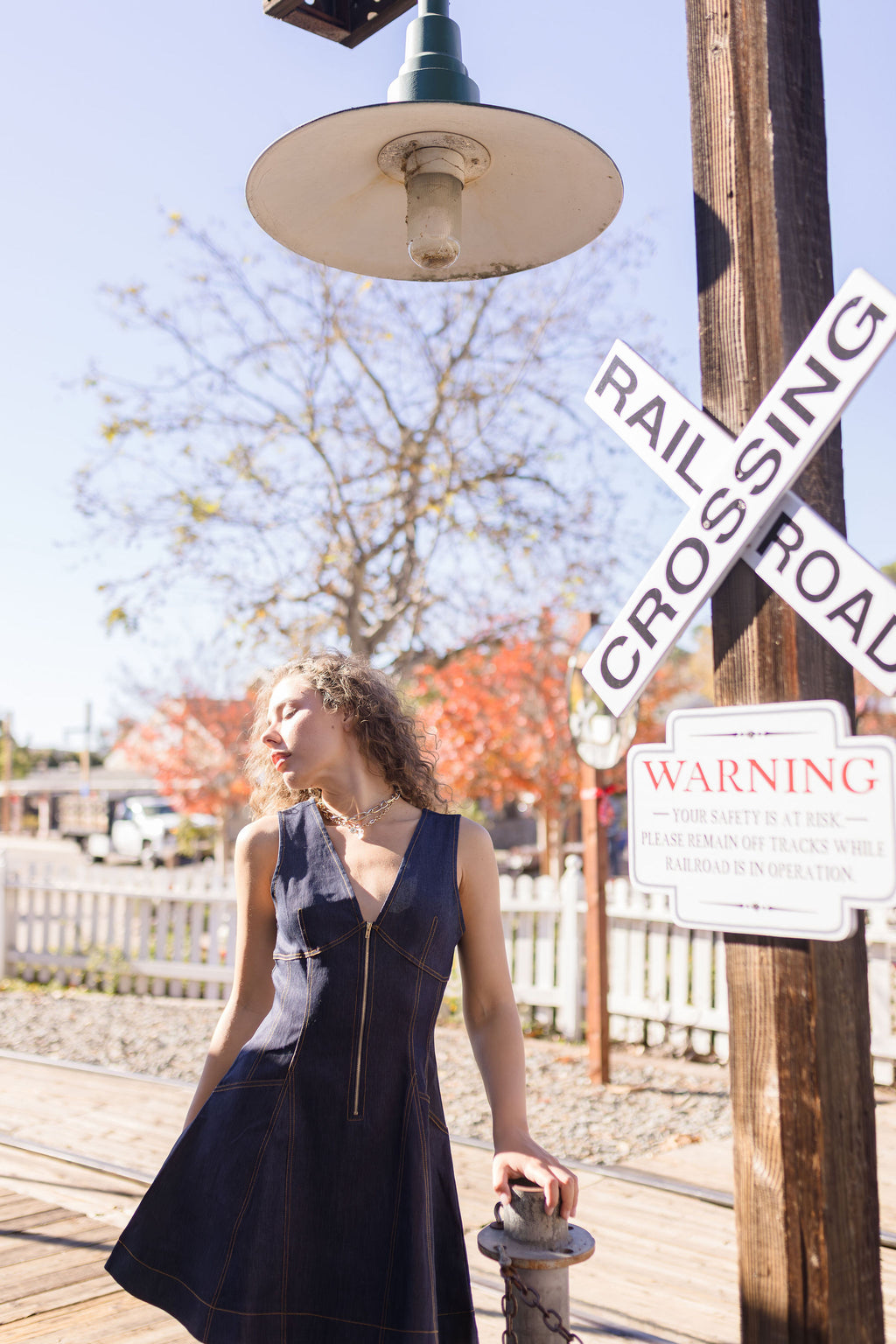 Sleeveless Zip Up Denim Mini Dress Dark Wash