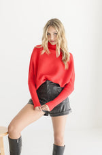  Long Sleeve Slouched Funnel Neck Sweater Red
