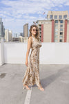 Sleeveless Halter Animal Print Maxi Dress Brown