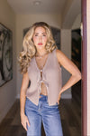 Sleeveless Front Tie Knit Vest Taupe