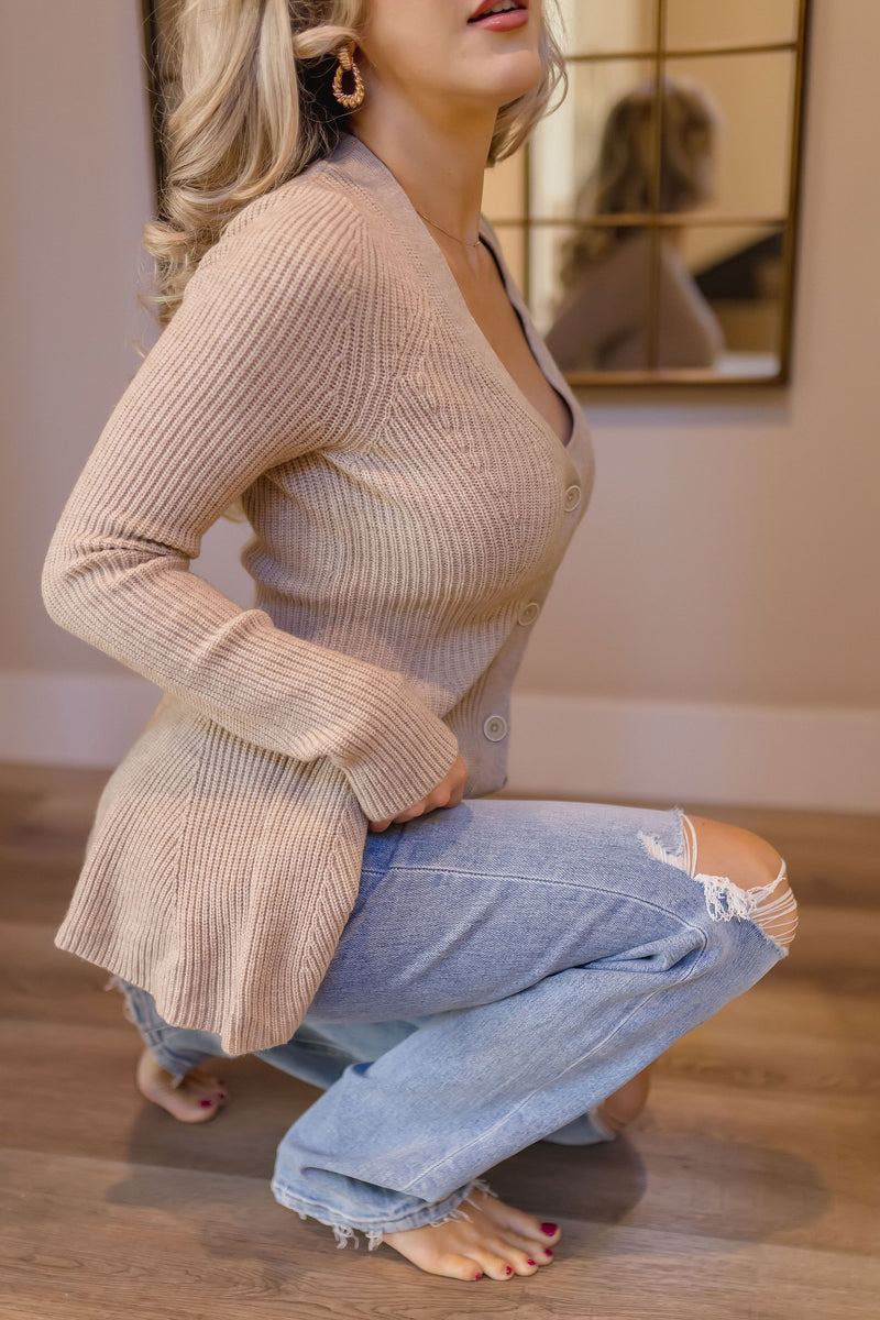 Long Sleeve Button Down Cardigan Brown