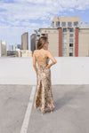 Sleeveless Halter Animal Print Maxi Dress Brown