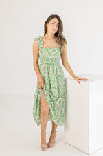  Sleeveless Floral Print Midi Dress Green