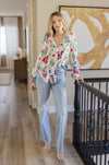  Long Sleeve Floral Print Top White