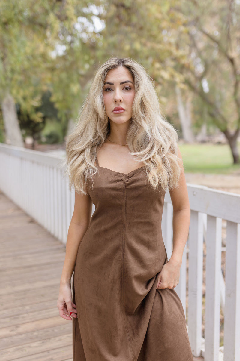 Sleeveless Faux Suede Maxi Dress Mocha