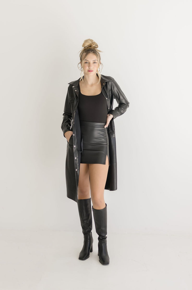 Vegan Leather Coat Black