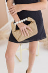 Straw Pearl Shoulder Purse Taupe