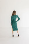  Long Sleeve Turtle Neck Ribbed Knit Midi Dress Green